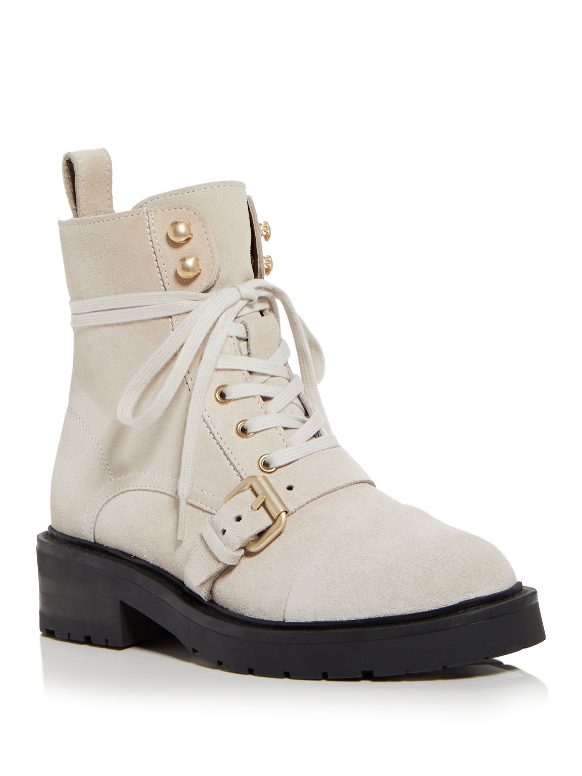 ALLSAINTS Womens Beige Lace Up Buckled Strap Back Pull-Tab Padded Donita Round Toe Block Heel Zip-Up Combat Boots 8
