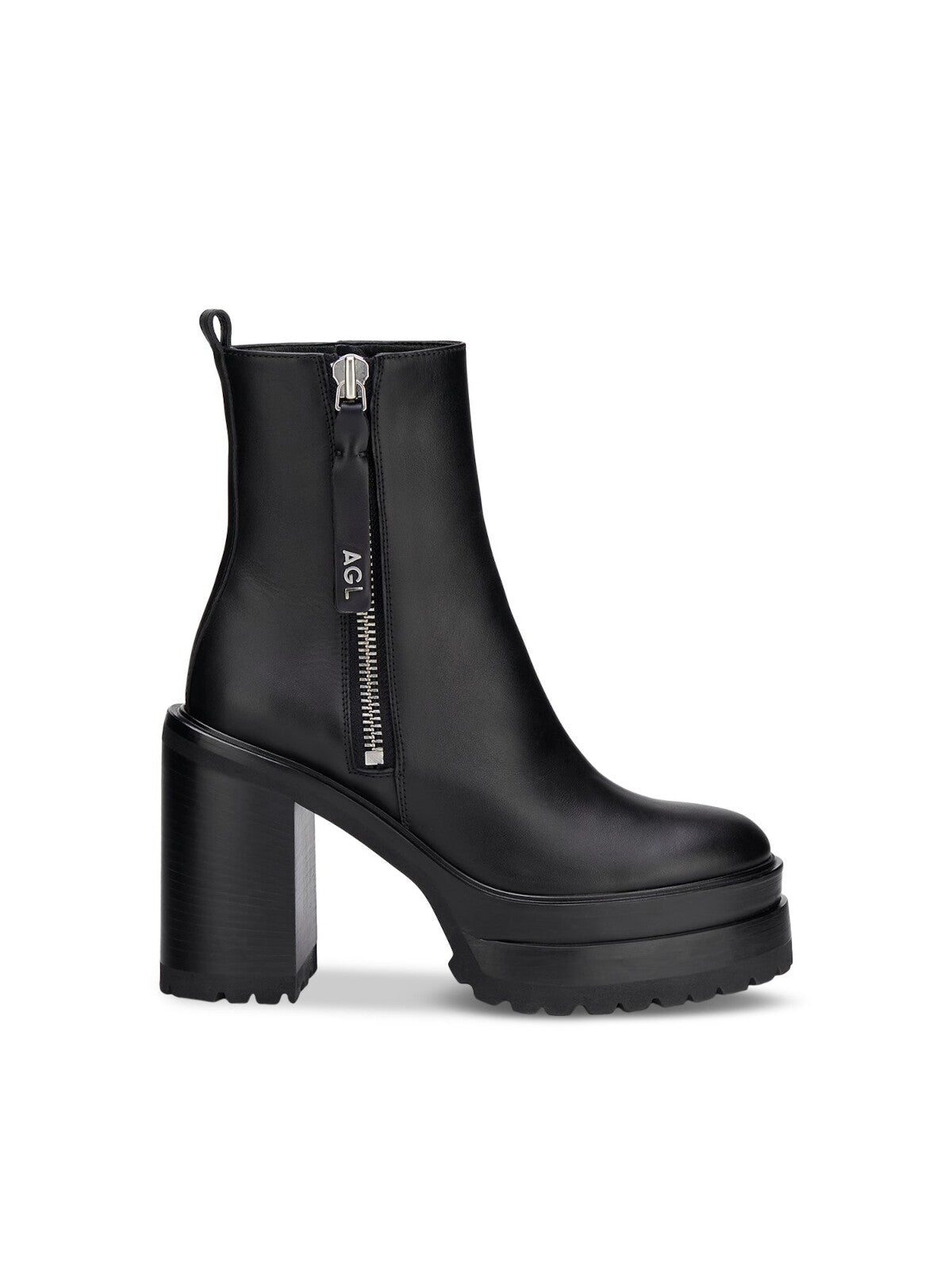 AGL Womens Black 2" Platform Comfort Tora Round Toe Block Heel Zip-Up Leather Dress Boots 38