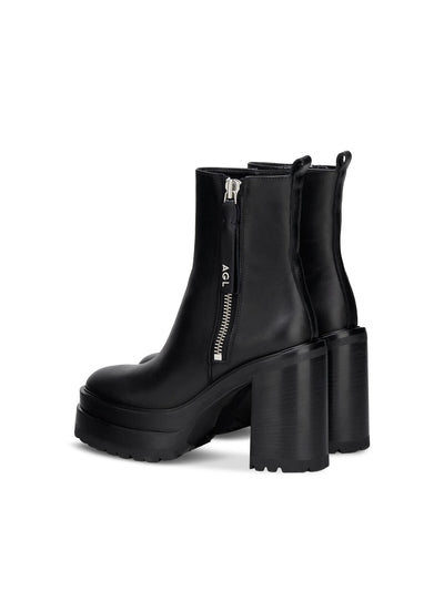 AGL Womens Black 2" Platform Comfort Tora Round Toe Block Heel Zip-Up Leather Dress Boots 38