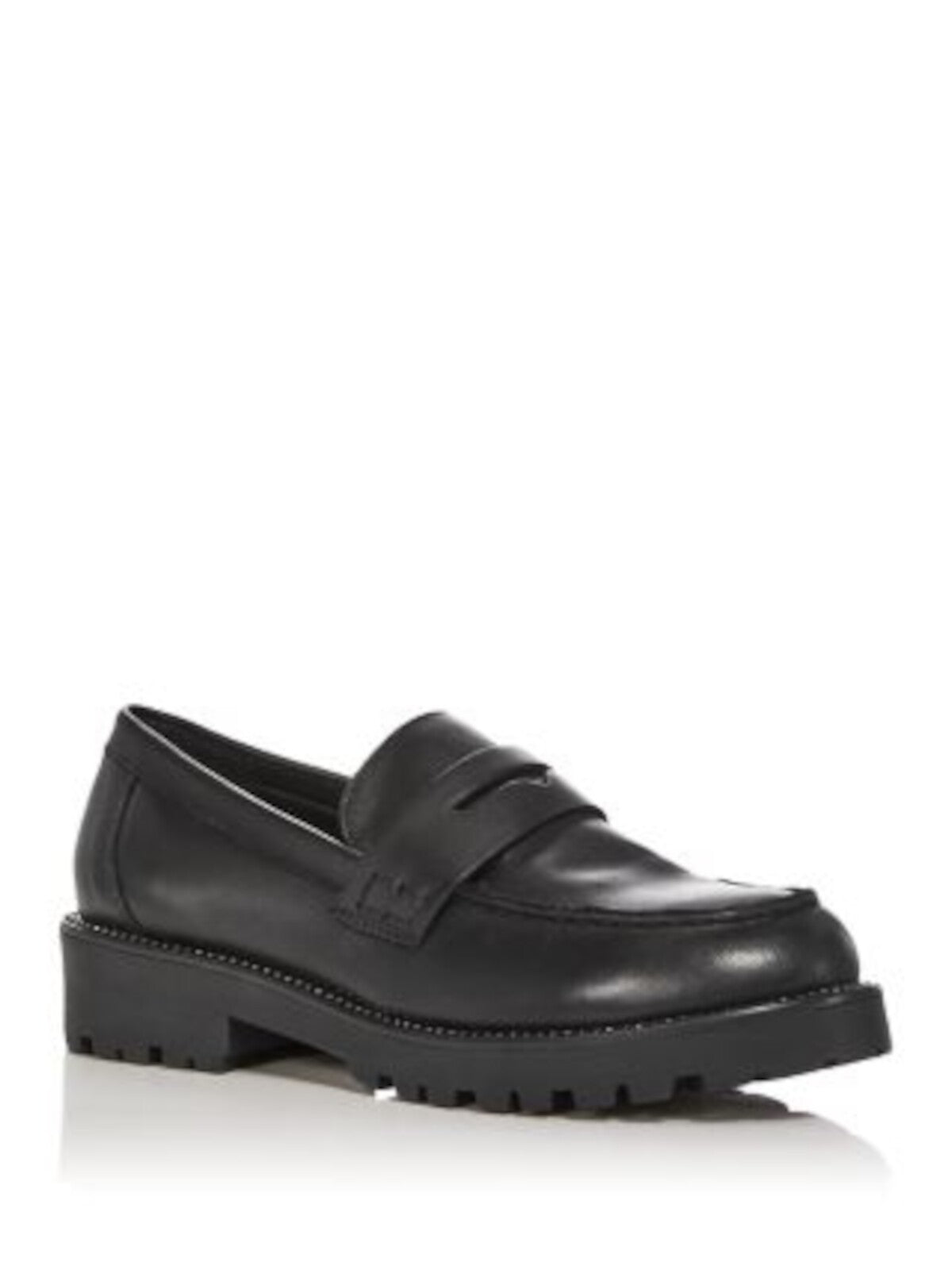 AQUA Womens Black Penny Keeper Studded Padded Derby Round Toe Block Heel Slip On Leather Loafers Shoes 6.5 M