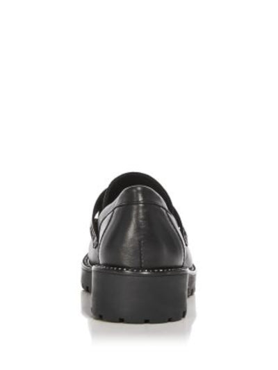 AQUA Womens Black Penny Keeper Studded Padded Derby Round Toe Block Heel Slip On Leather Loafers Shoes 6.5 M