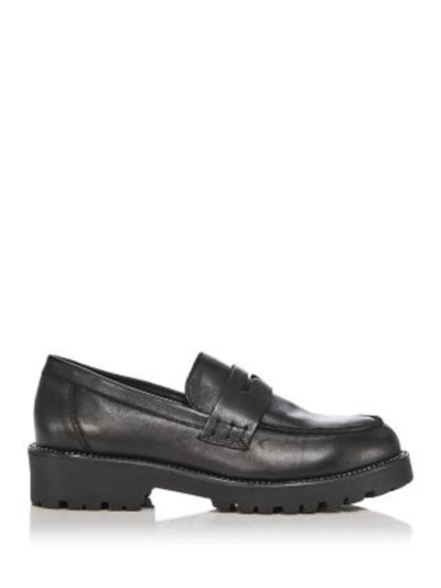 AQUA Womens Black Penny Keeper Studded Padded Derby Round Toe Block Heel Slip On Leather Loafers Shoes 6.5 M