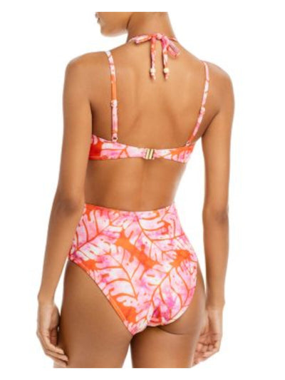 AQUA Women's Orange Cutout Full Coverage Studio 189 Batik Halter One Piece Swimsuit S