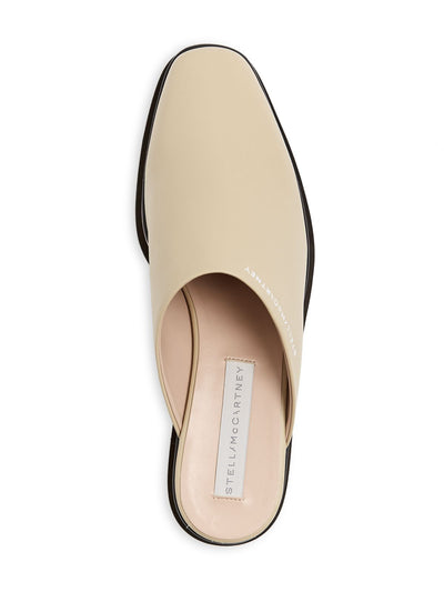 STELLAMCCARTNEY Womens Beige 2" Platform Logo Sneakelyse Square Toe Wedge Slip On Leather Mules 38.5