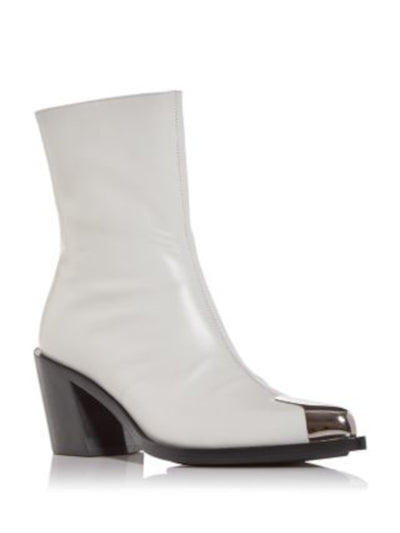 ALEXANDER MCQUEEN Womens Ivory Metallic Toe Padded Pointed Toe Block Heel Zip-Up Leather Heeled Boots 37.5