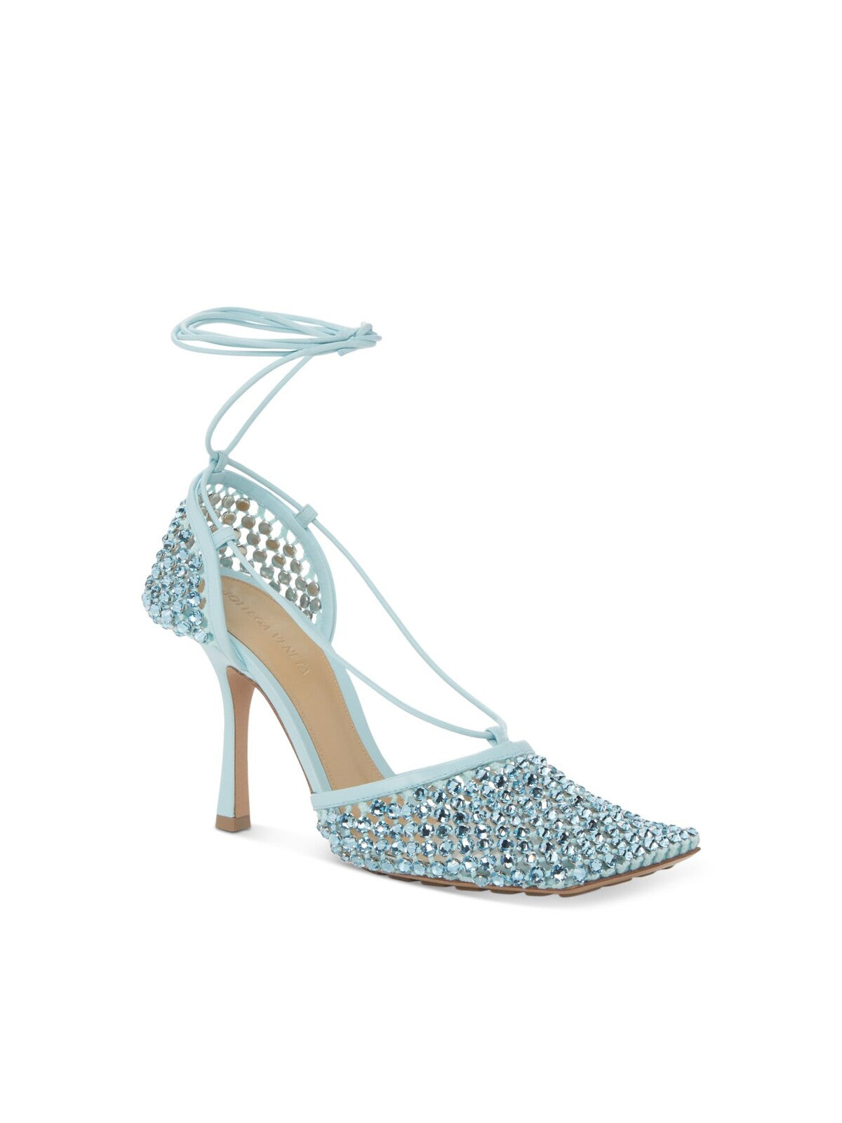 BOTTEGA VENETA Womens Blue Tie Ankle Strap Embellished Square Toe Stiletto Slip On Leather Dress Pumps Shoes 37
