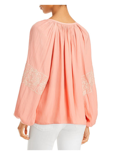 RAMY BROOK Womens Gathered Long Sleeve Pullover V Neck Keyhole Top