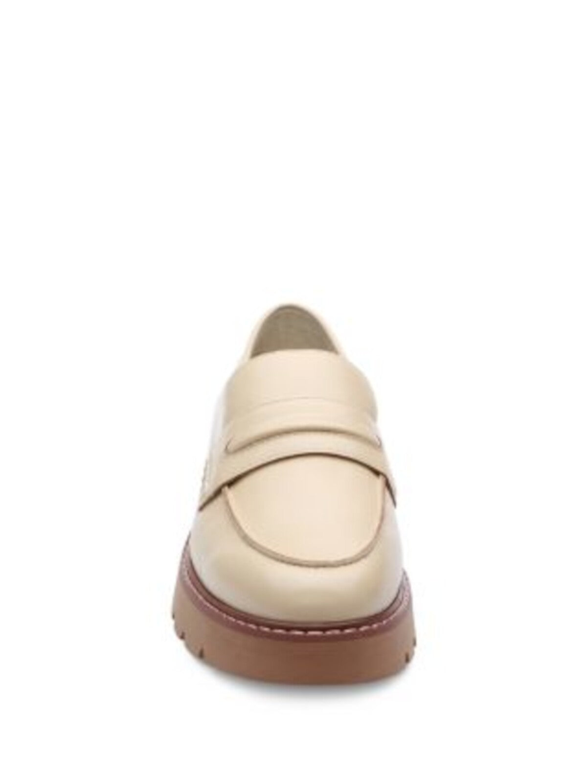 SANCTUARY Womens Beige 1" Platform Notched Lug Sole Padded Westside Almond Toe Slip On Leather Loafers Shoes 9.5 M