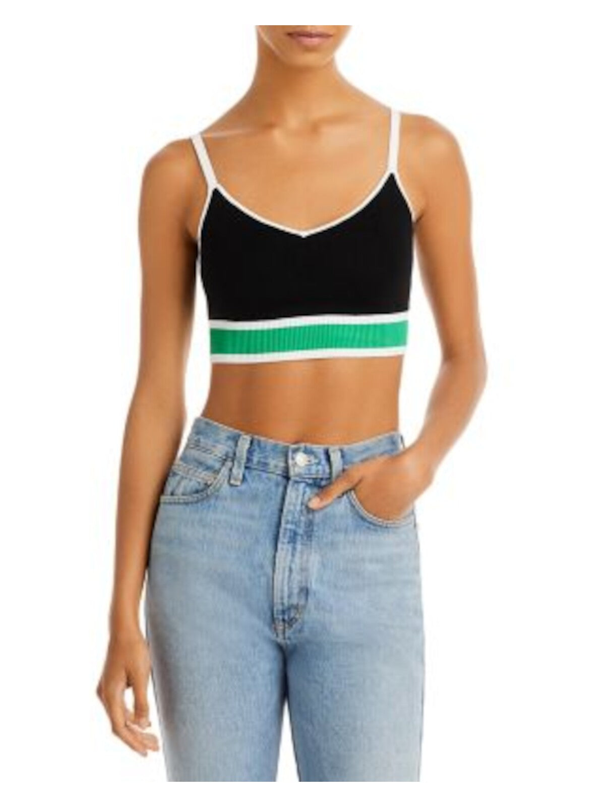 ALICE+OLIVIA Womens Black Knit Color Block Sleeveless V Neck Crop Top L