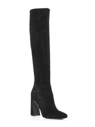 AQUA Womens Black Padded Carie Square Toe Flare Zip-Up Leather Heeled Boots 9 M