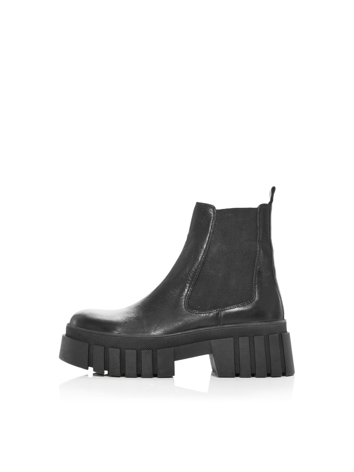 AQUA Womens Black 2" Platform Padded Back Pull-Tab Lug Sole Goring Bonds Round Toe Block Heel Leather Chelsea 6 M