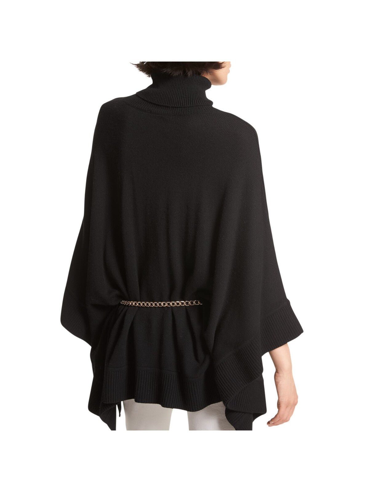 MICHAEL MICHAEL KORS Womens Black Ribbed Long Sleeve Turtle Neck PONCHO Sweater S\M
