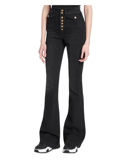 VERSACE JEANS COUTURE Womens Black Pocketed Button Fly Flare Jeans 24