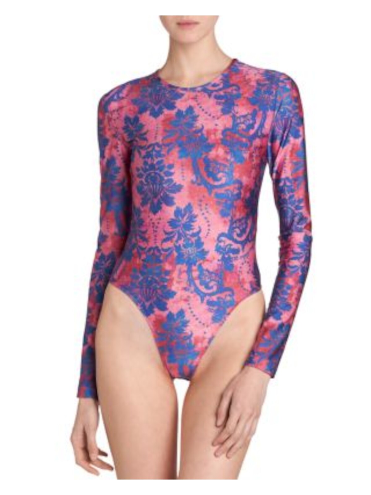 VERSACE JEANS COUTURE Womens Pink Floral Long Sleeve Crew Neck Body Suit Top 0