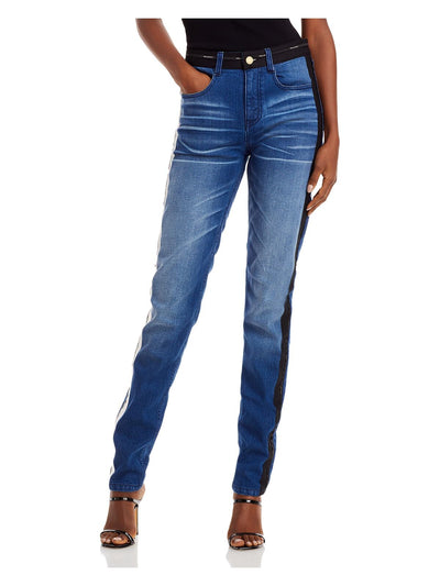 HELLESSY Womens Zippered Skinny Faded Whiskered High Waist Jeans
