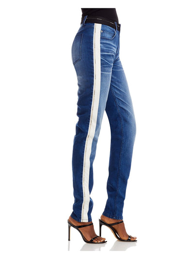HELLESSY Womens Zippered Skinny Faded Whiskered High Waist Jeans