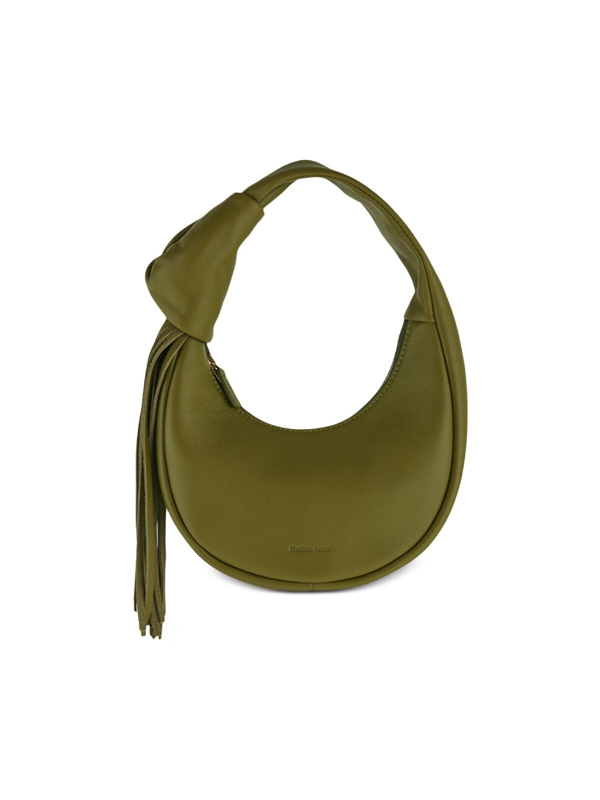 REIKE NEN Women's Green Solid Suede Tasseled Single Strap Shoulder Bag