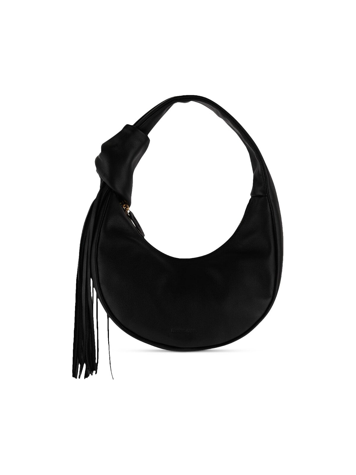 REIKE NEN Women's Black Solid Suede Tasseled Knot Detail Top Handle Strap Handbag Purse