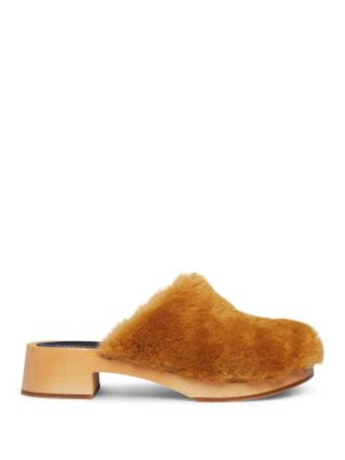SWEDISH HASBEENS Womens Beige Comfort Fluff Round Toe Block Heel Slip On Leather Clogs Shoes 37