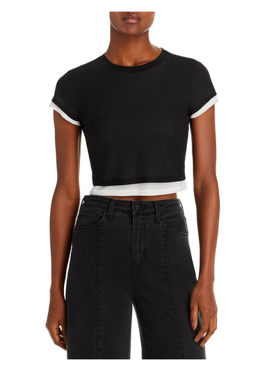 SIMON MILLER Womens Black Cap Sleeve Crew Neck Crop Top XS