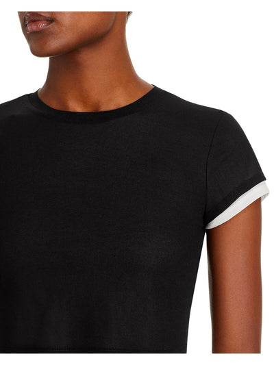 SIMON MILLER Womens Black Cap Sleeve Crew Neck Crop Top XS