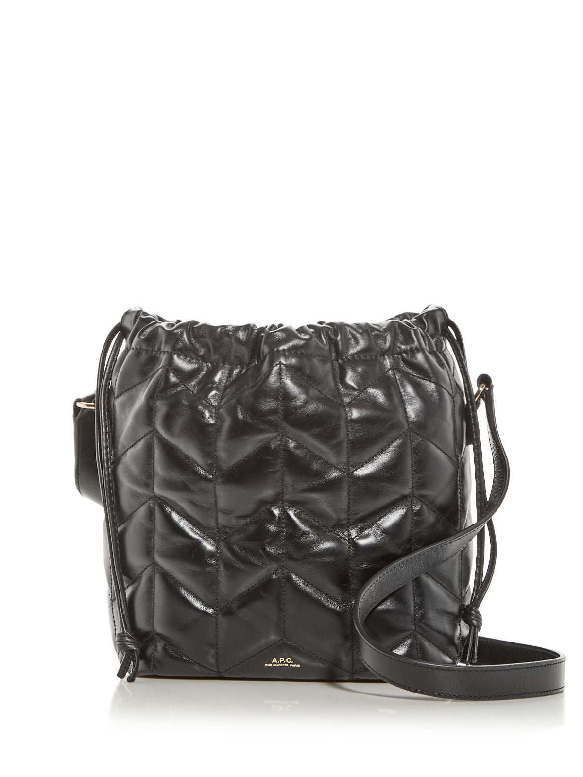 A.P.C. Women's Black Solid Quilted Adjustable Strap Bucket Bag