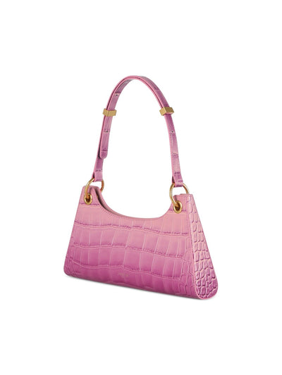 APEDE MOD Women's Pink Crocodile Print Suede Adjustable Strap Shoulder Bag