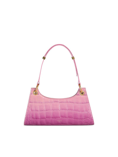 APEDE MOD Women's Pink Crocodile Print Suede Adjustable Strap Shoulder Bag