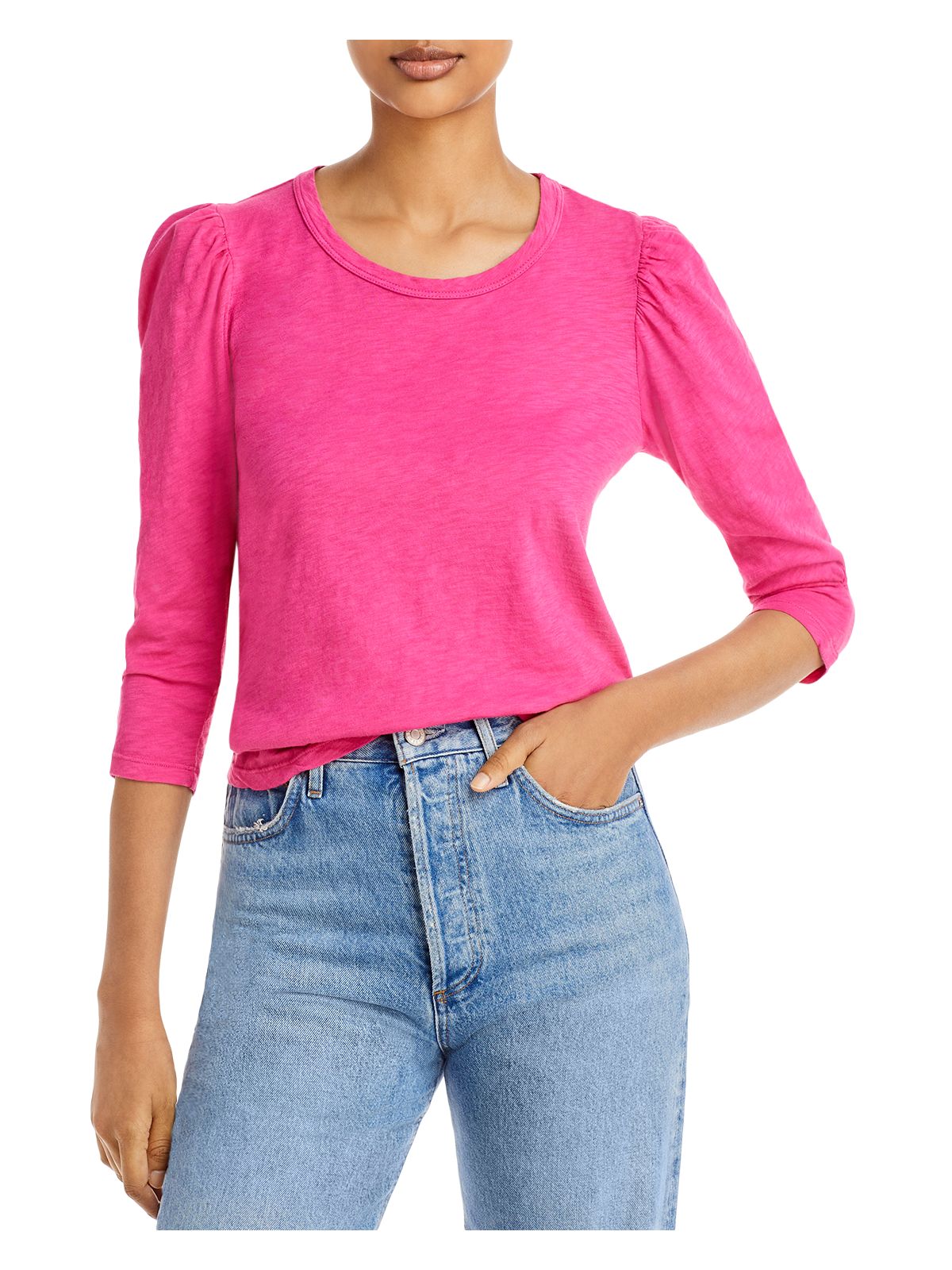 VELVET Womens Pink Pouf Sleeve Scoop Neck Top L