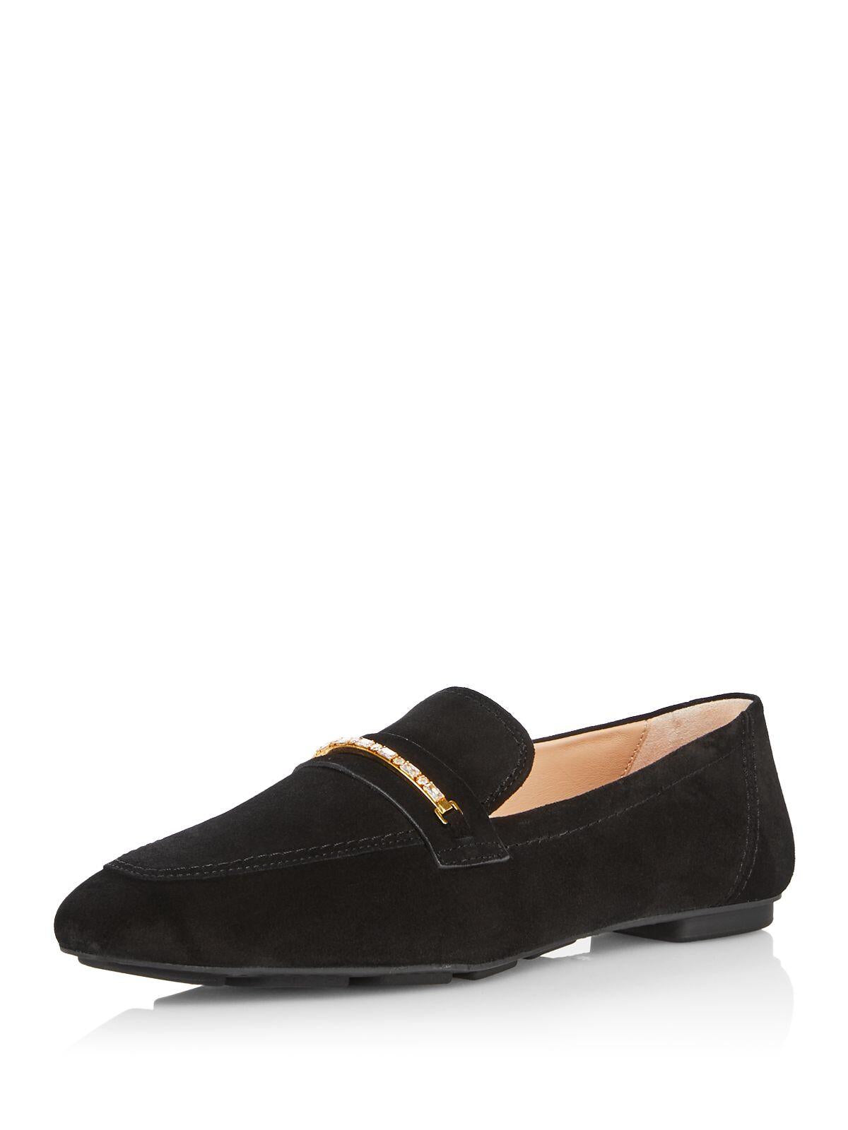 STUART WEITZMAN Womens Black Crystal Hardware Padded Jet Almond Toe Slip On Leather Dress Loafers Shoes 8 B