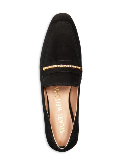 STUART WEITZMAN Womens Black Crystal Hardware Padded Jet Almond Toe Slip On Leather Dress Loafers Shoes B