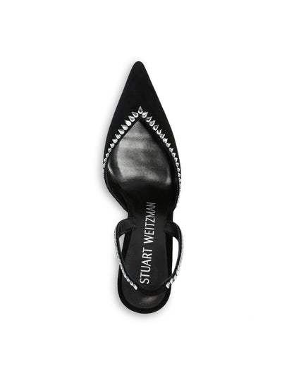 STUART WEITZMAN Womens Black Rhinestone Padded Pointed Toe Slip On Leather Dress Slingback 7.5 B