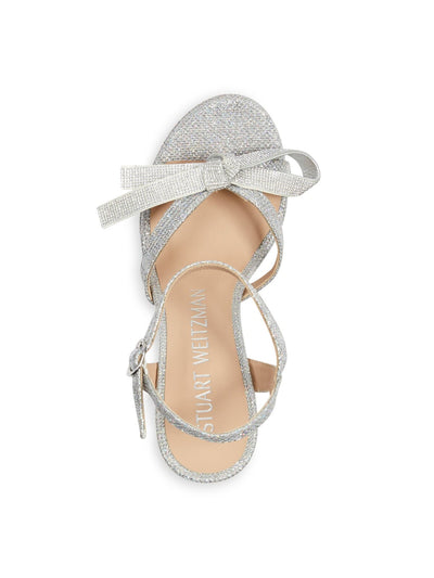 STUART WEITZMAN Womens Silver Metallic Glitter Ankle Strap Bow Detail 2 Inch Platform Padded Goring Open Toe Stiletto Buckle Dress Heeled Sandal 9 B