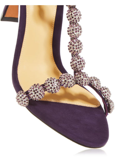 ALEXANDRE BIRMAN Womens Purple Embellished Padded Maive Almond Toe Flare Slip On Leather Dress Heeled