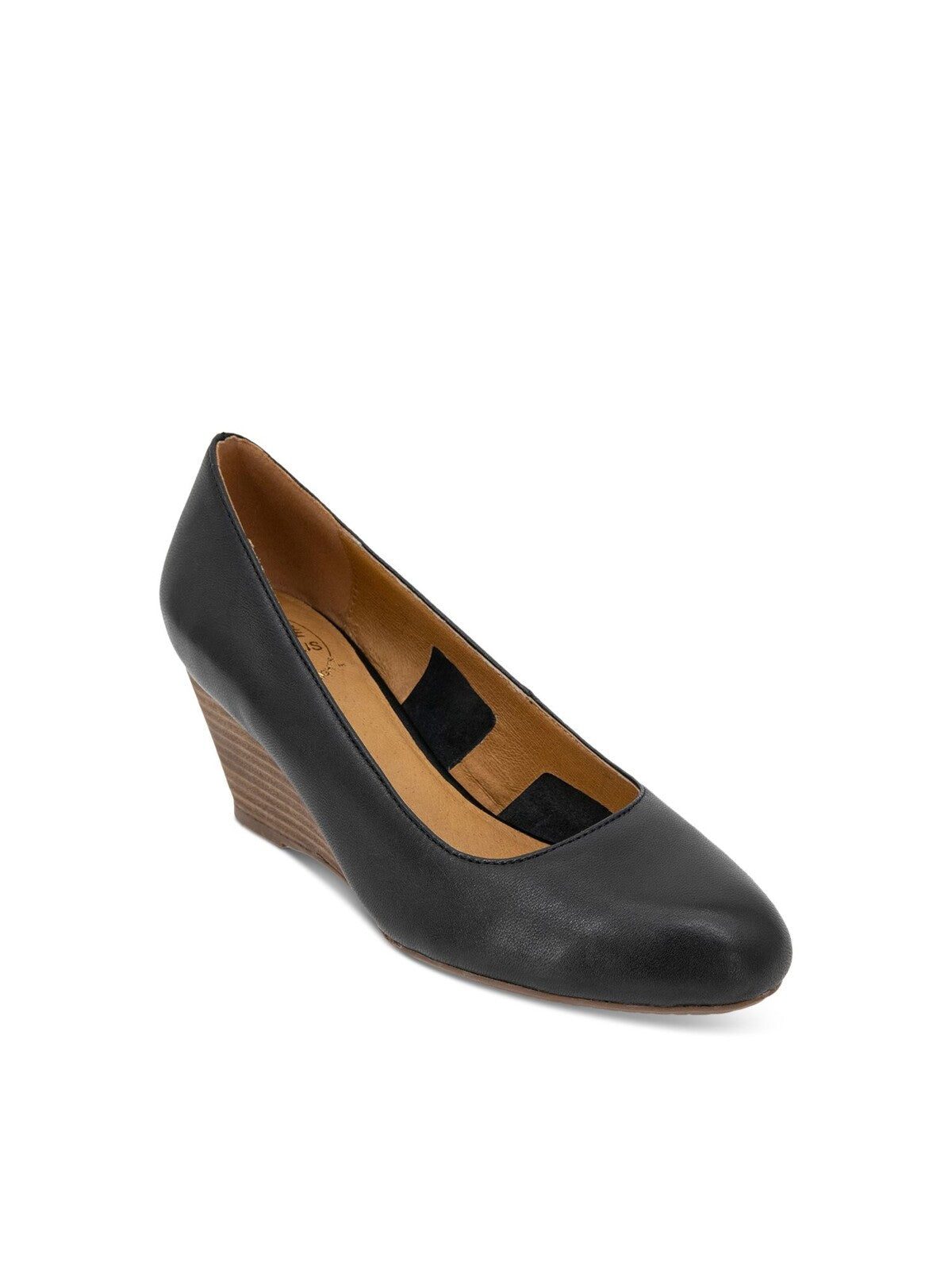ANDRE ASSOUS Womens Black Padded Khloe Round Toe Wedge Slip On Leather Heeled Sandal 9.5