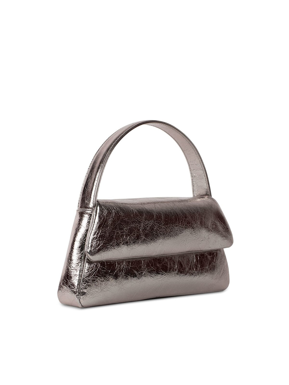 LISELLE KISS Women's Silver Metallic Solid Leather Puffed Design Single Strap Shoulder Bag