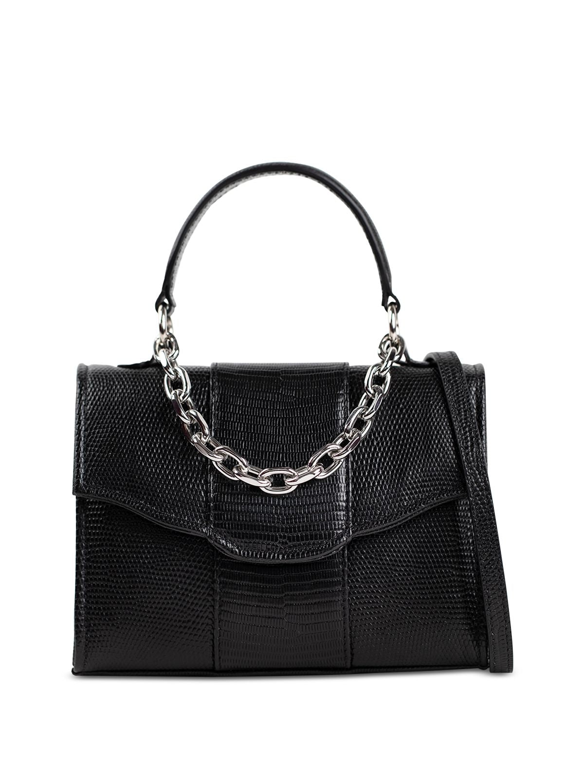 LISELLE KISS Women's Black Solid Faux Suede Removable Crossbody Band Chain Detail Single Strap Crossbody Handbag Purse