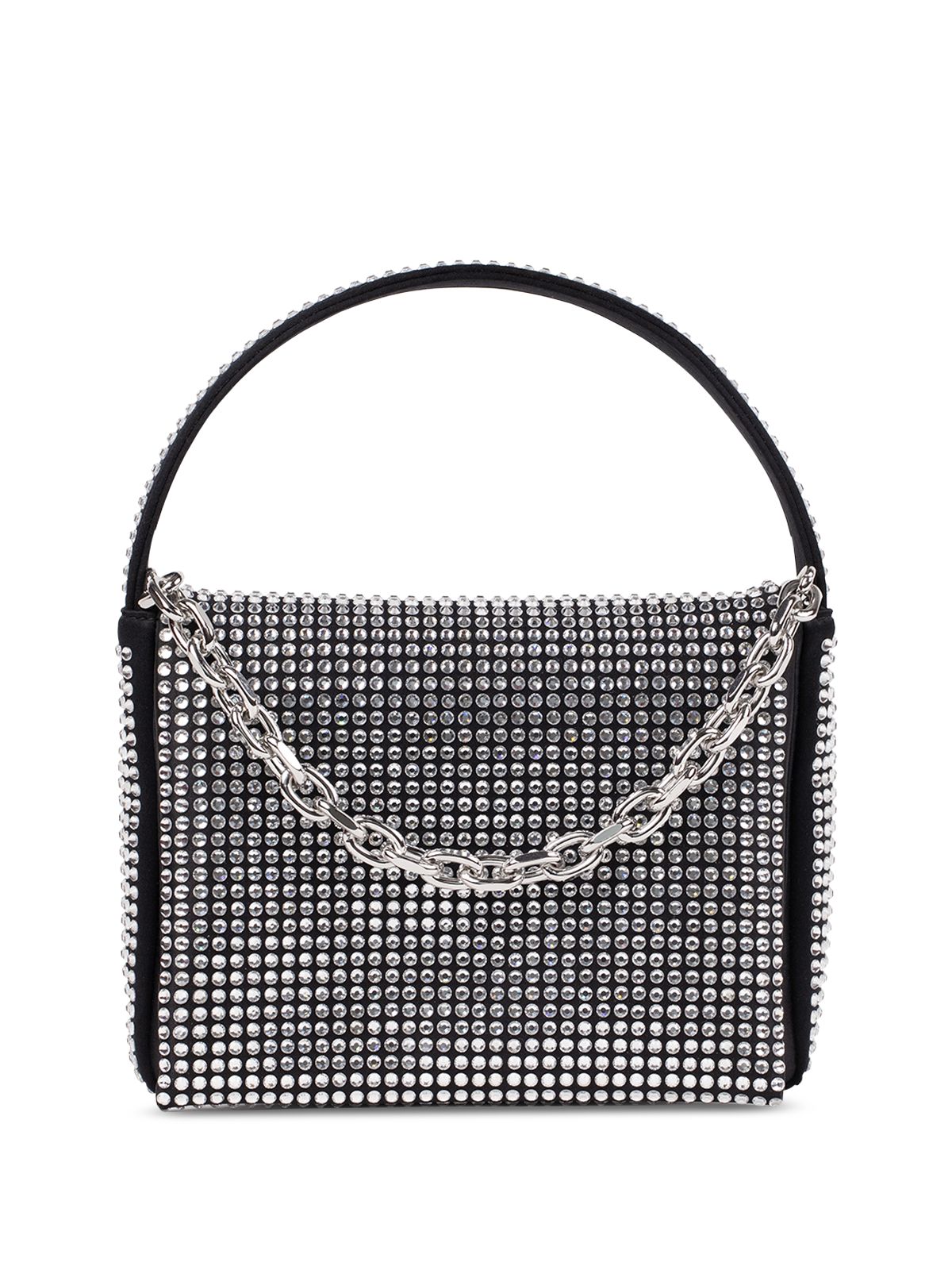 LISELLE KISS Women's Black Rhinestone Solid Chain Detail Single Strap Crossbody Handbag Purse