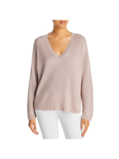 FABIANA FILIPPI Womens Pink Ribbed Long Sleeve V Neck Sweater 4\XS