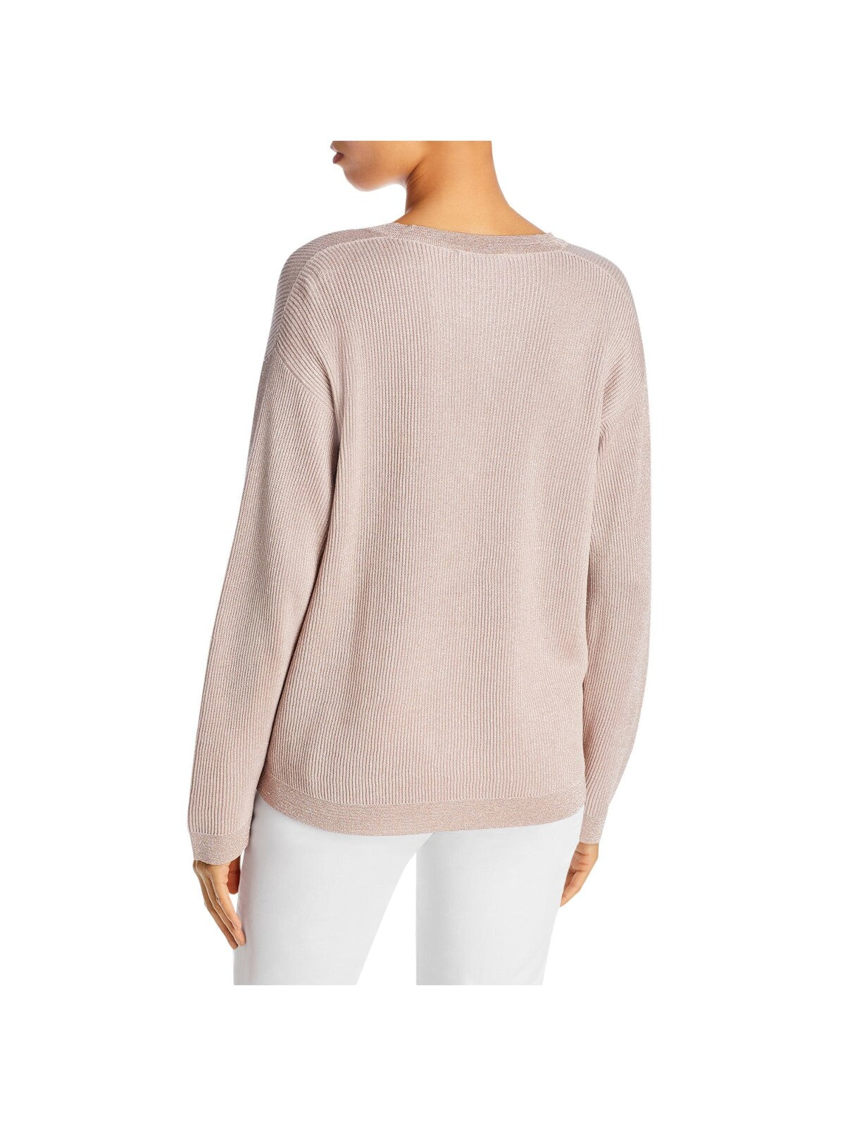 FABIANA FILIPPI Womens Pink Ribbed Long Sleeve V Neck Sweater 4\XS