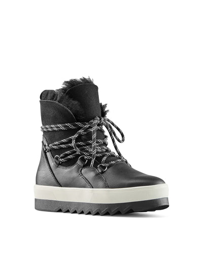 COUGAR Womens Black Mixed Media Cushioned Waterproof Slip Resistant V-five Round Toe Platform Lace-Up Leather Snow Boots 6 M