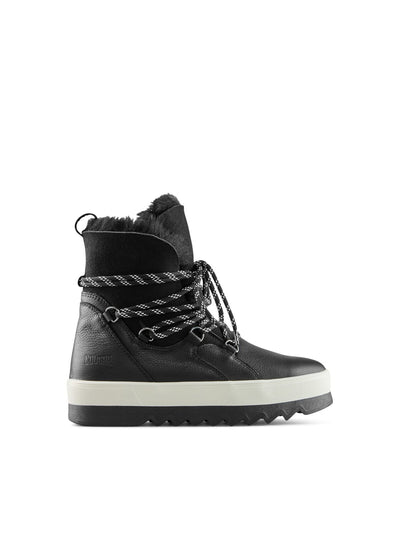 COUGAR Womens Black Mixed Media Cushioned Waterproof Slip Resistant V-five Round Toe Platform Lace-Up Leather Snow Boots 6 M