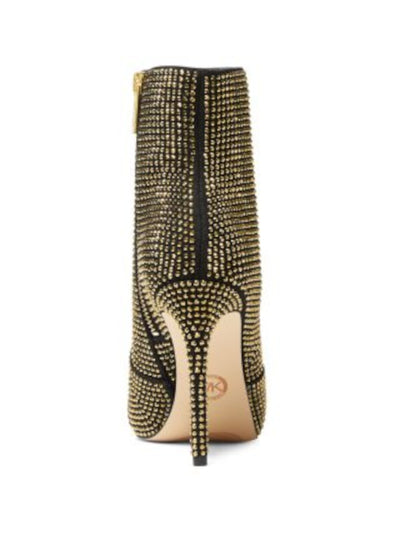 MICHAEL MICHAEL KORS Womens Gold Mixed Media Rhinestone Padded Rue Pointed Toe Stiletto Zip-Up Dress Booties 6 M