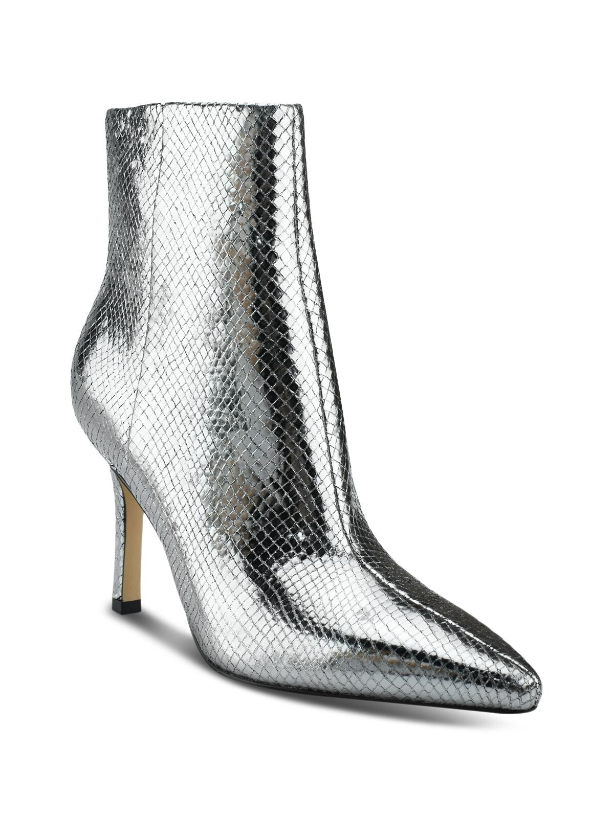 MARC FISHER Womens Silver Snake Comfort Kendry Pointed Toe Stiletto Zip-Up Leather Booties 8.5 M