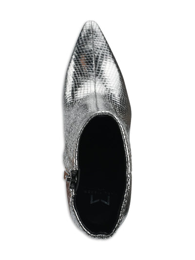 MARC FISHER Womens Silver Snake Comfort Kendry Pointed Toe Stiletto Zip-Up Leather Booties 8.5 M