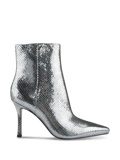 MARC FISHER LTD Womens Silver Snake Comfort Kendry Pointed Toe Stiletto Zip-Up Booties 6.5 M