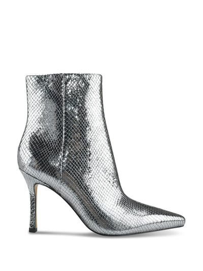 MARC FISHER Womens Silver Snake Comfort Kendry Pointed Toe Stiletto Zip-Up Leather Booties 9.5 M