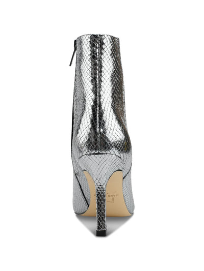 MARC FISHER Womens Silver Snake Comfort Kendry Pointed Toe Stiletto Zip-Up Leather Booties 8.5 M