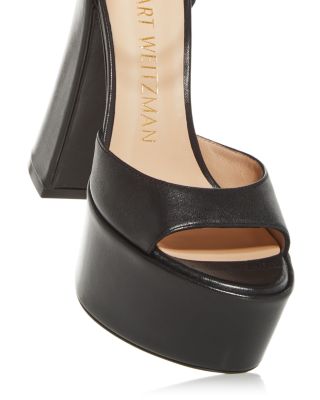 STUART WEITZMAN Womens Black 2-1/2" Platform Ankle Strap Padded Skyhigh Open Toe Block Heel Buckle Leather Dress Heeled B