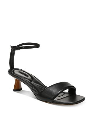 VINCE CAMUTO Womens Black Padded Adjustable Ankle Strap Prue Square Toe Kitten Heel Buckle Leather Dress Heeled Sandal 9.5 M